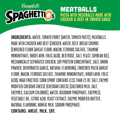 SpaghettiOs Canned Pasta with Meatballs, 15.6 oz Can (Pack of 12)