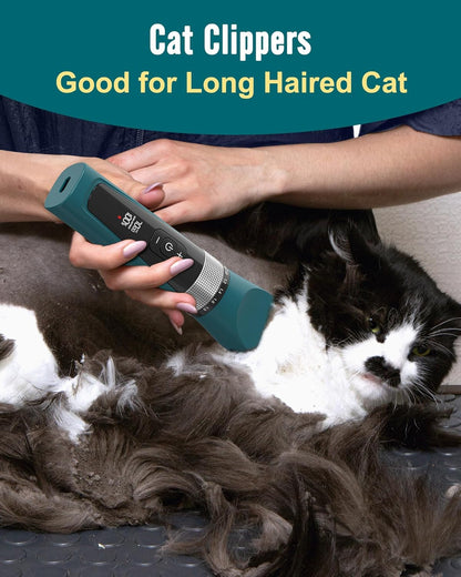 oneisall Cat Clippers for Matted Hair, 5-Speed Quiet Cat Grooming kit, Cordless Cat Shaver for Long Hair,Waterproof Cat Hair Trimmer, Pet Clippers for Cats(Green)