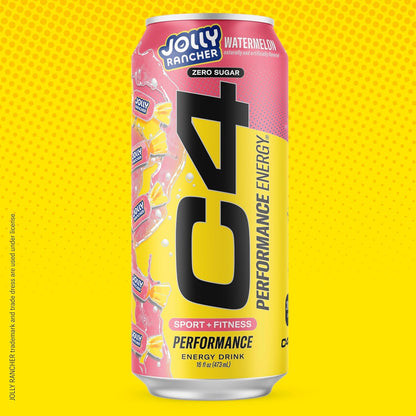 Cellucor C4 Performance Energy Drink | JOLLY RANCHER Watermelon | Zero Sugar Carbonated Preworkout Energy | 200mg Caffeine with Beta Alanine | 16 Fl Oz (12 Pack)