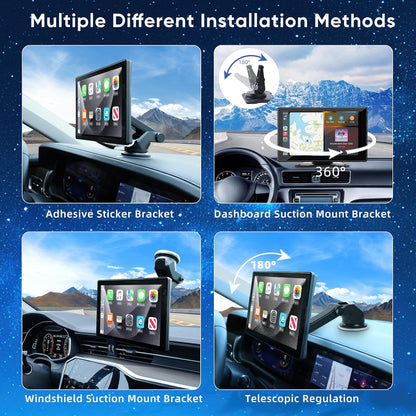 9 Inches Wireless Apple Carplay Touch Screen for car with 4K Dash Cam,Universal Wireless CarPlay Screen for Old Car,Portable Car Play & Android Auto Car Screen With1080p Backup Camera