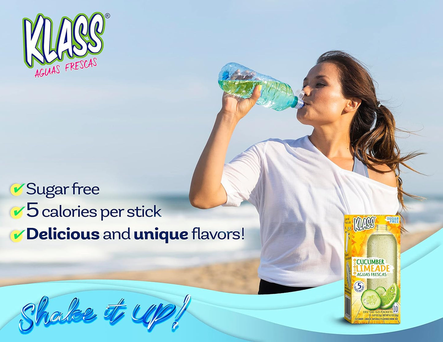 Klass Aguas Frescas | Drink Mix Cucumber Limeade | Sugar Free Drinks! (40 Count Powder Stick Packets) Shake it up!