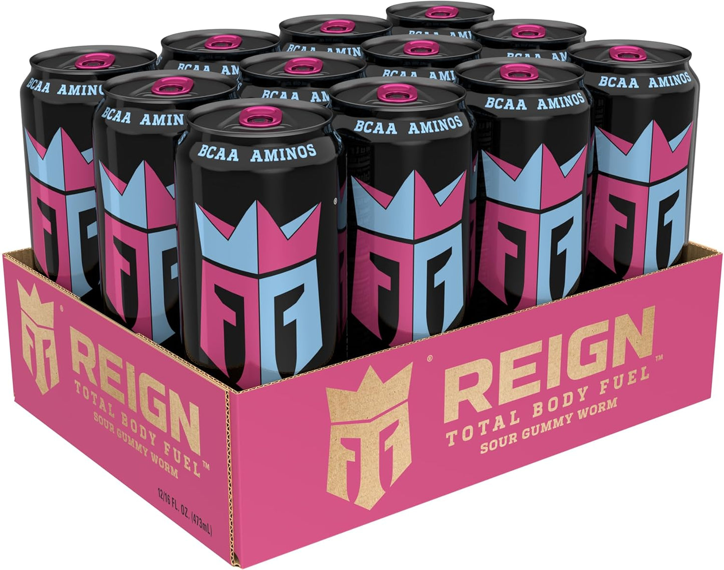 Reign Total Body Fuel, Sour Gummy Worm, Fitness & Performance Drink, 16 Fl Oz (Pack of 12)