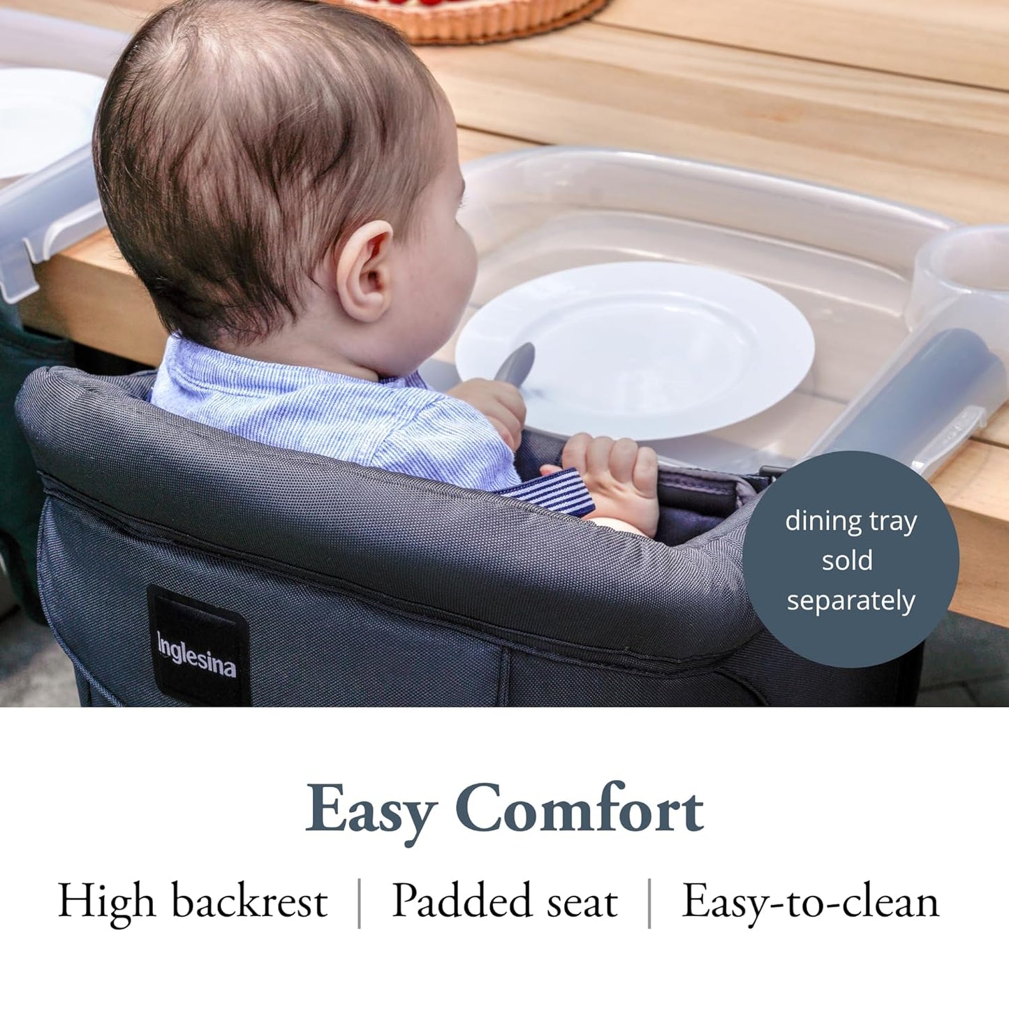 Inglesina Fast Table Chair, Black - Portable Baby High Chair - for Babies & Toddlers 6-36 Months - Collapsible Design - Fits Tables 0.8'' to 3.5'' Thick - Compact & Easy to Use - Travel Bag Included