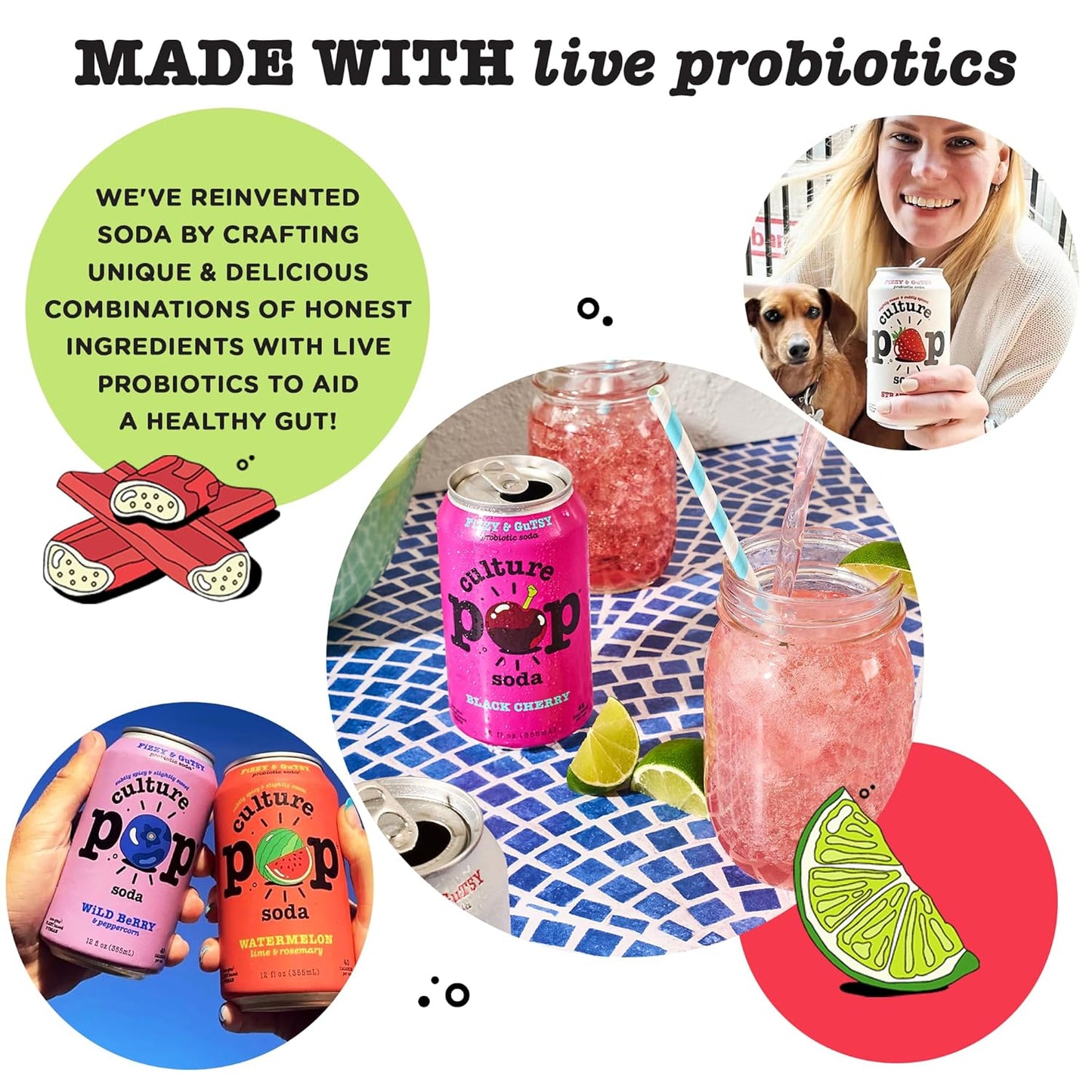Culture Pop Soda Sparkling Probiotic Drink, Vegan Soda for Gut Health, Non-GMO, GF, No Added Sugar, 12 Pack, 12 Fl Oz Cans, Jazzy & Juicy Variety Pack
