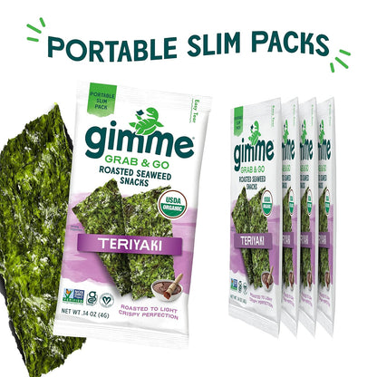 Gimme Seaweed Grab & Go - Teriyaki - 5 Count - Organic Roasted Seaweed Sheets - Keto Vegan Gluten Free - Great Source of Iodine & Omega 3’s - Healthy On-The-Go Snack for Kids Adults