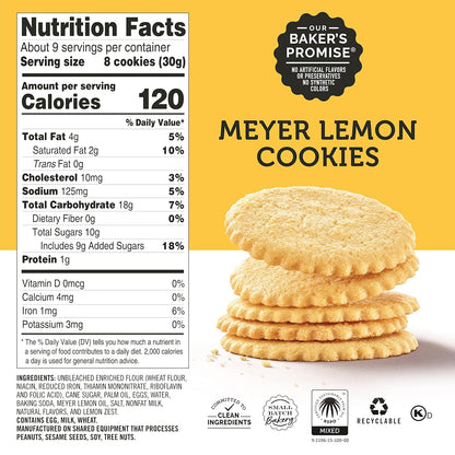 Dewey's Bakery Meyer Lemon Cookie Thins | No Artificial Flavors, Synthetic Colors or Preservatives | Baked in Small Batches | 9oz (Pack of 1)