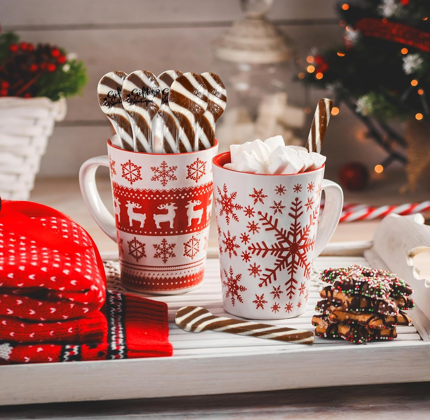 Christmas Hot Cocoa Candy Spoons 24 Pack Edible Hot Cocoa Stirrers Candies Spoon Individually Wrapped for Stirring Beverages Hot Chocolate Tea Coffee Cocktail Stocking Fillers Holiday Party Favor Gift