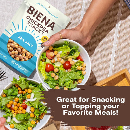 BIENA Chickpea Snacks - Crunchy Roasted Chickpeas - High Fiber Vegan Protein Snacks for Adults and Kids - Individual Pack - Sea Salt