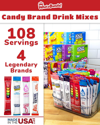 WhataBundle! Water Flavoring Packets - 18 Candy Flavors of Flavored Water Packets - 108 Servings - Sugar Free Drink Mix Packets in a WhataBundle! Box