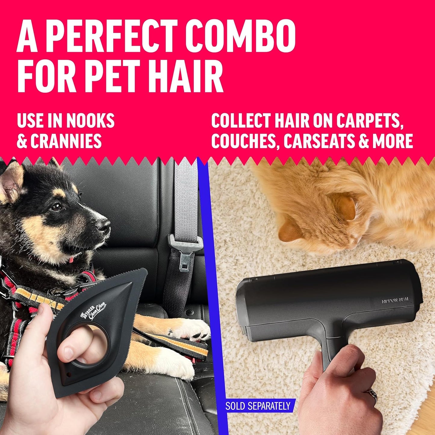 ChomChom Roller Detailer- Scraper for Pet Hair Remover and Lint - Great for CAR - Cat and Dog Hair Remover for Couch, Furniture, Carpet, Clothing and Bedding - Travel Multi-Surface Fur Removal Tool