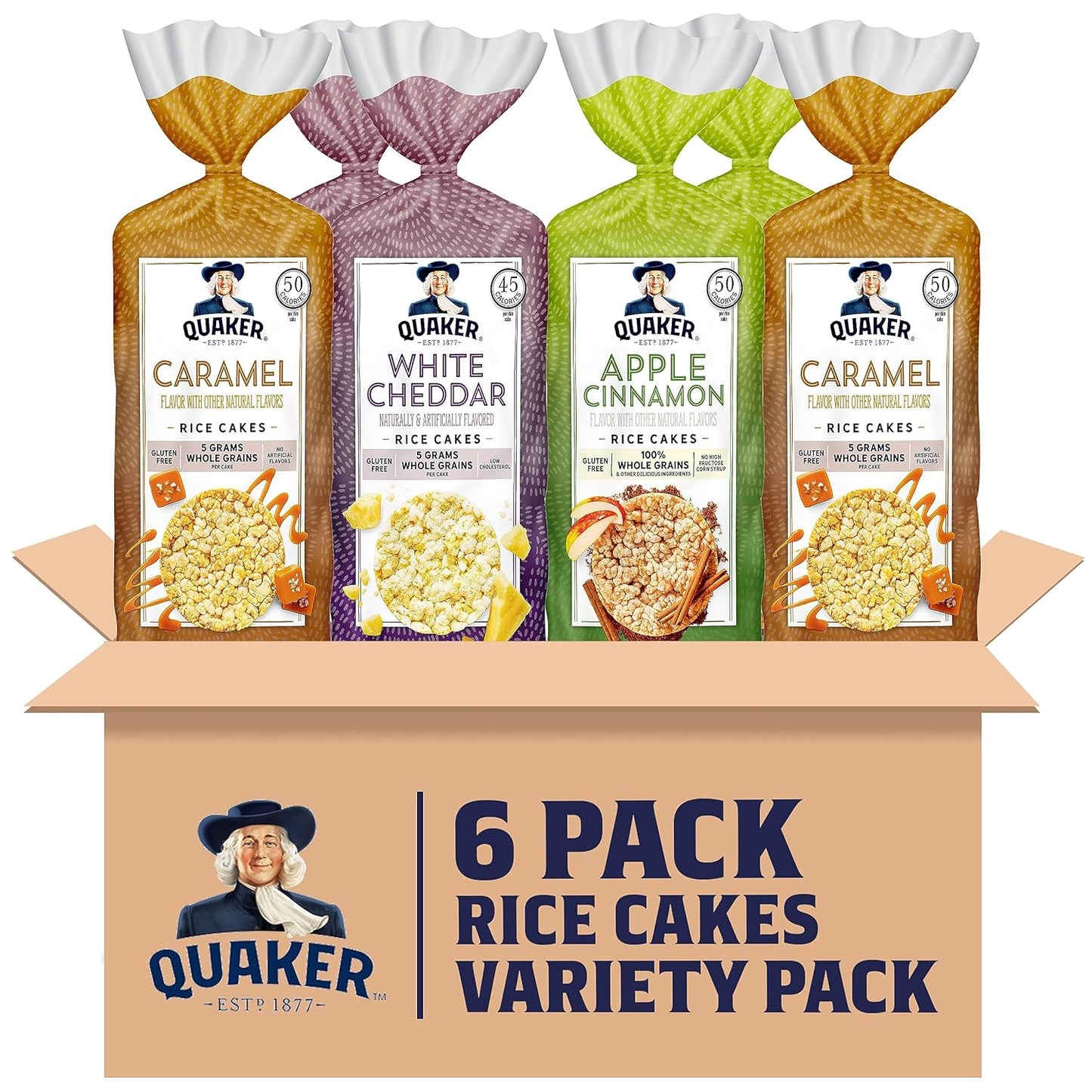 Quaker Large Rice Cakes, Gluten Free, 3 Flavor Variety Pack, 6 Count