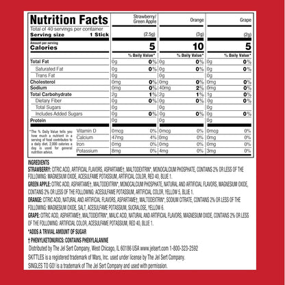 Skittles Zero Sugar Low Calorie Singles To Go Bulk Variety Pack Drink Mix - 2 Boxes of 40 Sticks Each - 80 Total Sticks - 4 Fruity Flavors: Strawberry, Orange, Green Apple and Grape - PACK OF 2