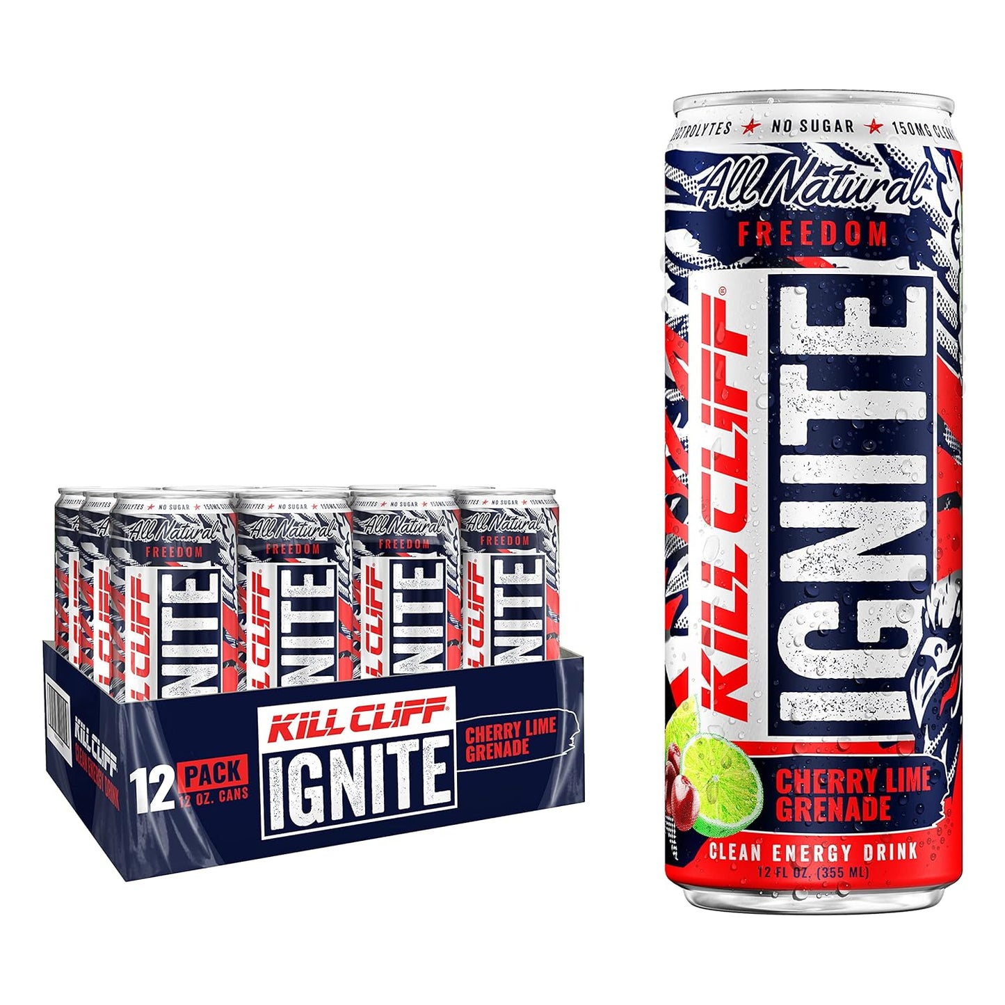 Kill Cliff Ignite Energy Drink, Cherry Limeade, Sugar Free Drinks with Green Tea, B Vitamins, Electrolytes and Natural Caffeine for Clean Energy and Hydration, Post or Pre Workout, 12 Pack