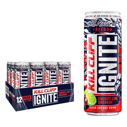 Kill Cliff Ignite Energy Drink, Cherry Limeade, Sugar Free Drinks with Green Tea, B Vitamins, Electrolytes and Natural Caffeine for Clean Energy and Hydration, Post or Pre Workout, 12 Pack