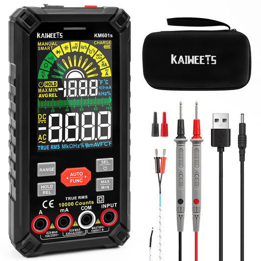 KAIWEETS Digital Multimeter 10000 Counts TRMS Auto Ranging, Rechargeable Smart Multimeter, Color LCD Screen Volt Meter, Measures Voltage, Current, Resistance, Continuity, Capacitance, Frequency