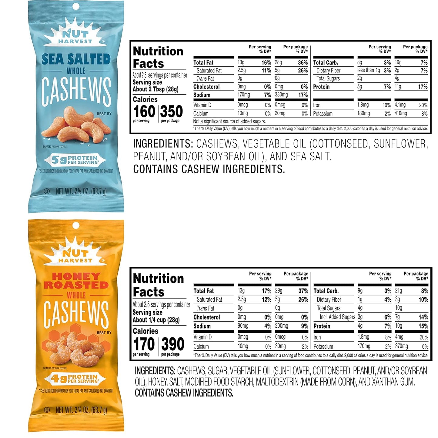Nut Harvest, Sweet & Salty Cashews Variety Pack, 2.25 Ounce (Pack of 16)
