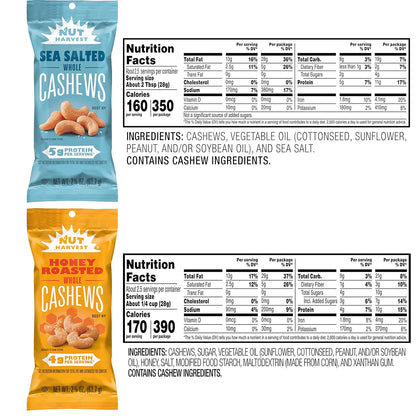 Nut Harvest, Sweet & Salty Cashews Variety Pack, 2.25 Ounce (Pack of 16)