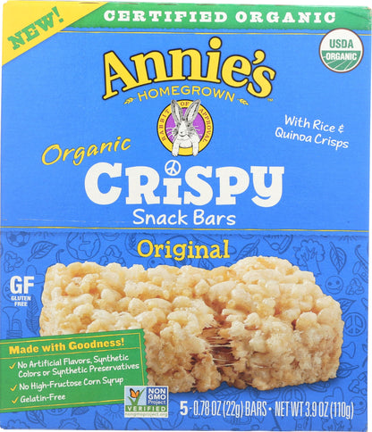 Annie's Homegrown Organic Original Crispy Bars, Gelatin Free, 3.9 Ounces (Pack Of 8)