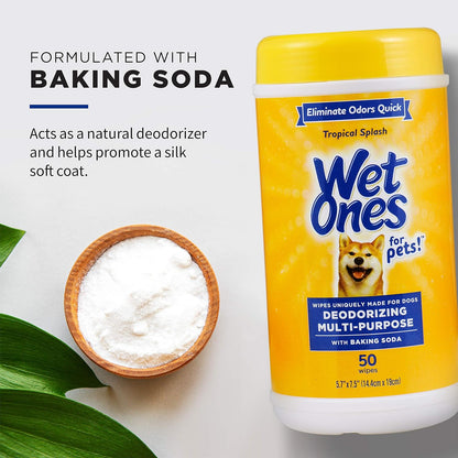 Wet Ones for Pets Deodorizing Multipurpose Pet Wipes, Tropical Splash Scent - Pet Grooming Wipes for In-Between Baths, Pet Cleaning Supplies, Puppy Wipes for Dogs, 50 Count