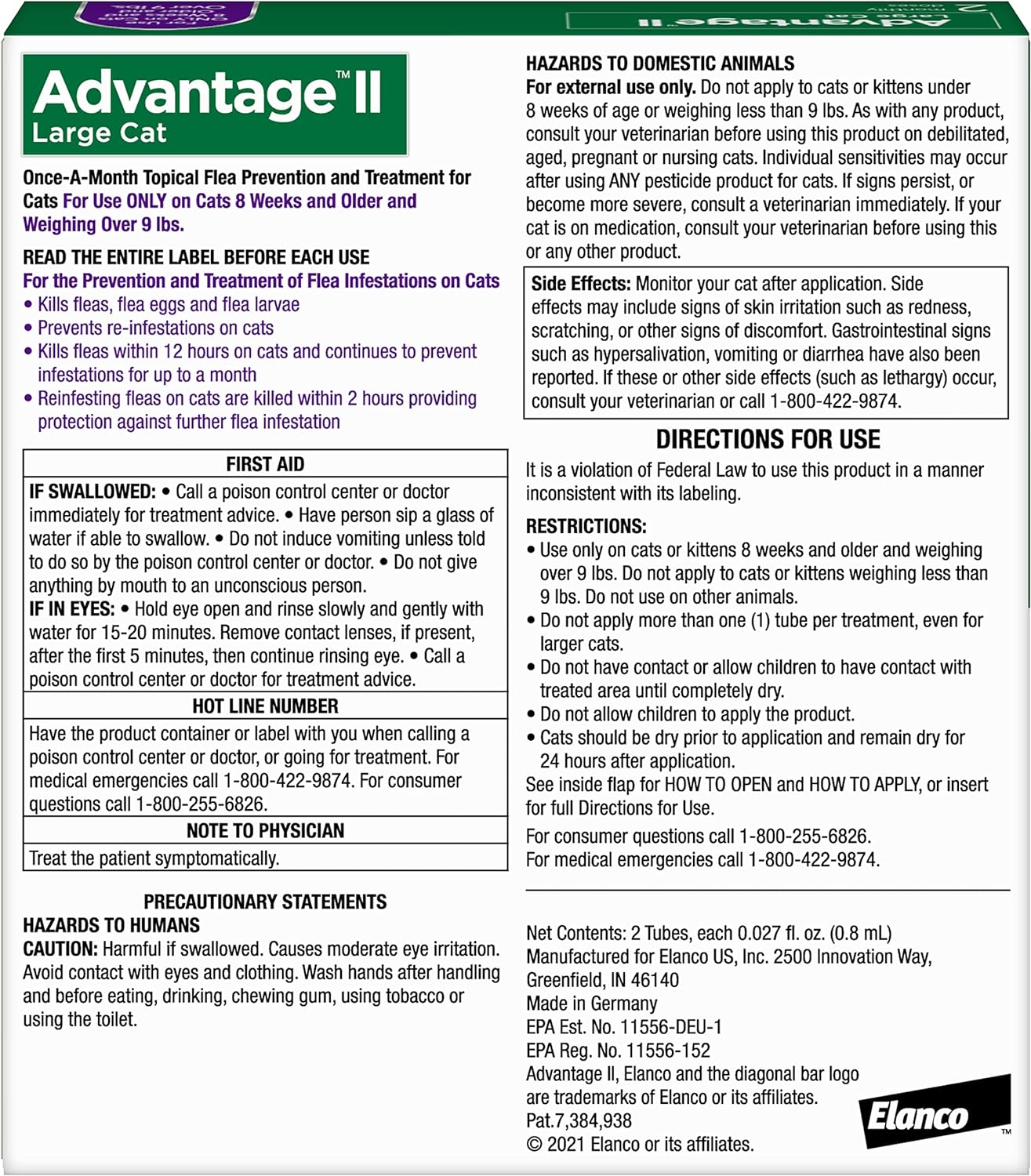 Advantage II Large Cat Vet-Recommended Flea Treatment & Prevention | Cats Over 9 lbs. | 2-Month Supply