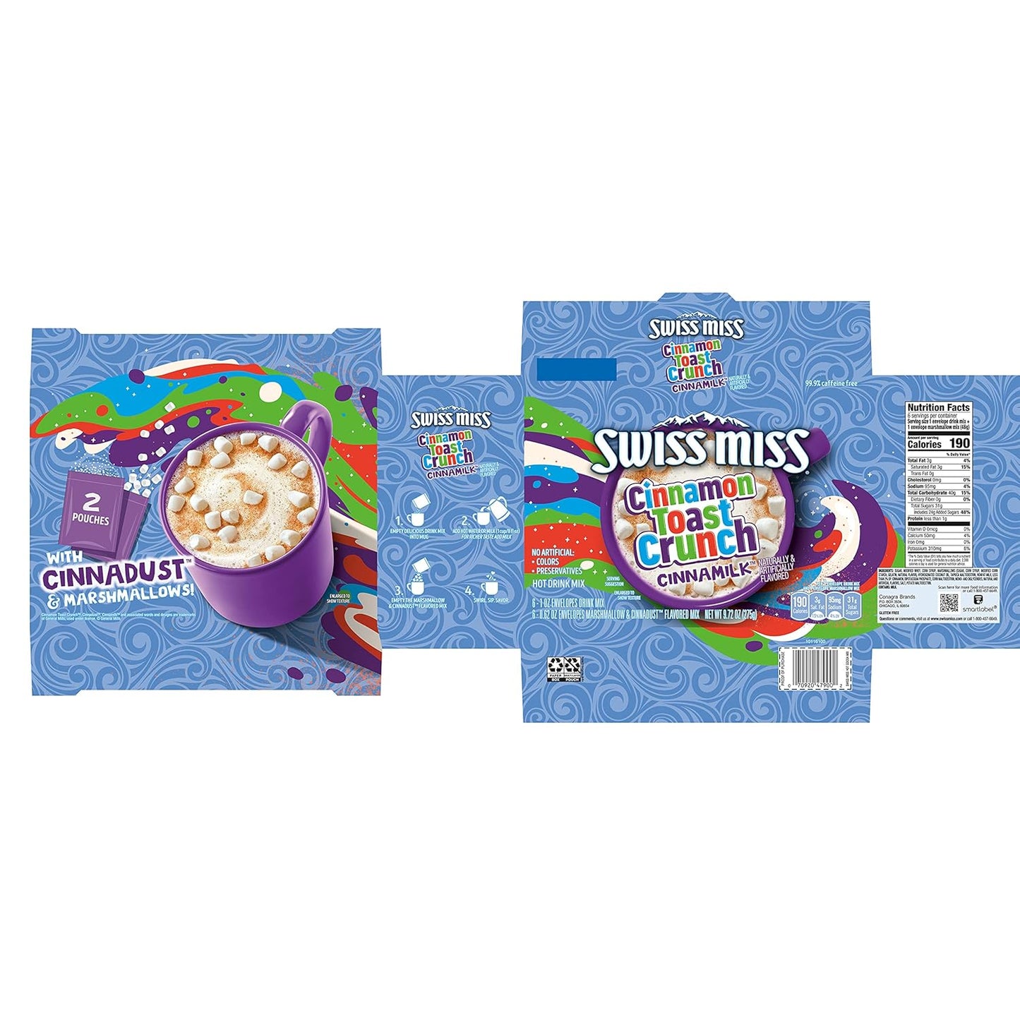 Swiss Miss Cinnamon Toast Crunch Cinnamilk Flavored Hot Drink Mix with Marshmallows, 6 ct