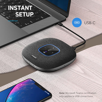 Anker PowerConf S3 MS Speakerphone with Microsoft Teams Certification, 6 Mics, Enhanced Voice Pickup, 24H Call Time, App Control, Bluetooth 5.3, USB C, Compatible with Leading Platforms, Home Office