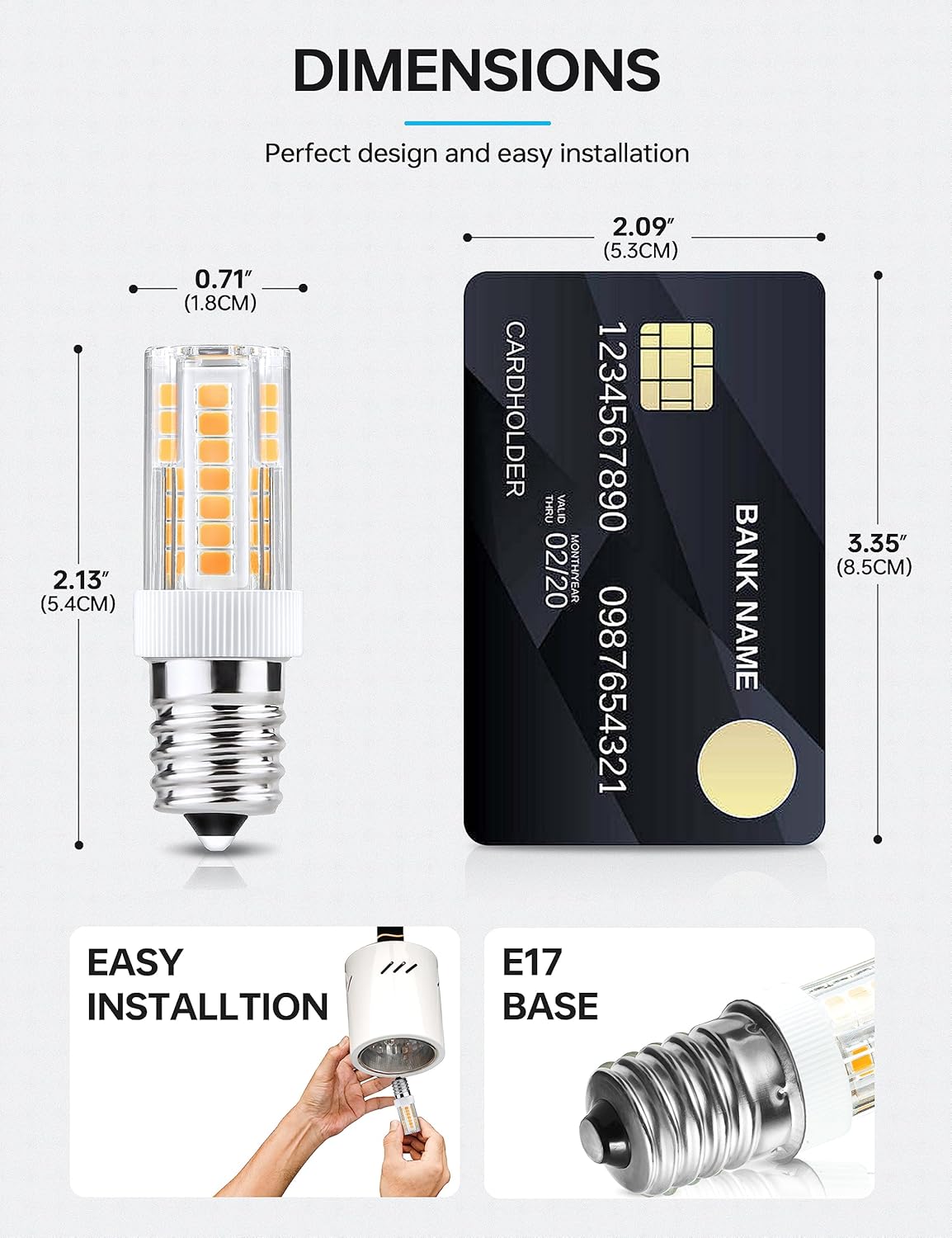 KINDEEP Dimmable Ceramic E17 LED Bulbs, 40W Halogen Bulb Equivalent, 350LM, Natural White 4000K LED Bulbs for Microwave Oven Appliance Over Stove Range Hood, 2 Pack