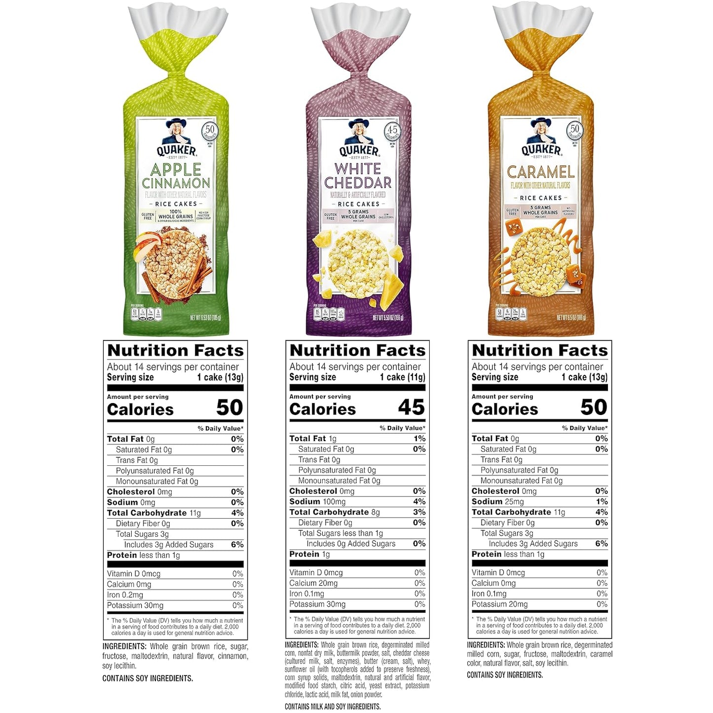 Quaker Large Rice Cakes, Gluten Free, 3 Flavor Variety Pack, 6 Count