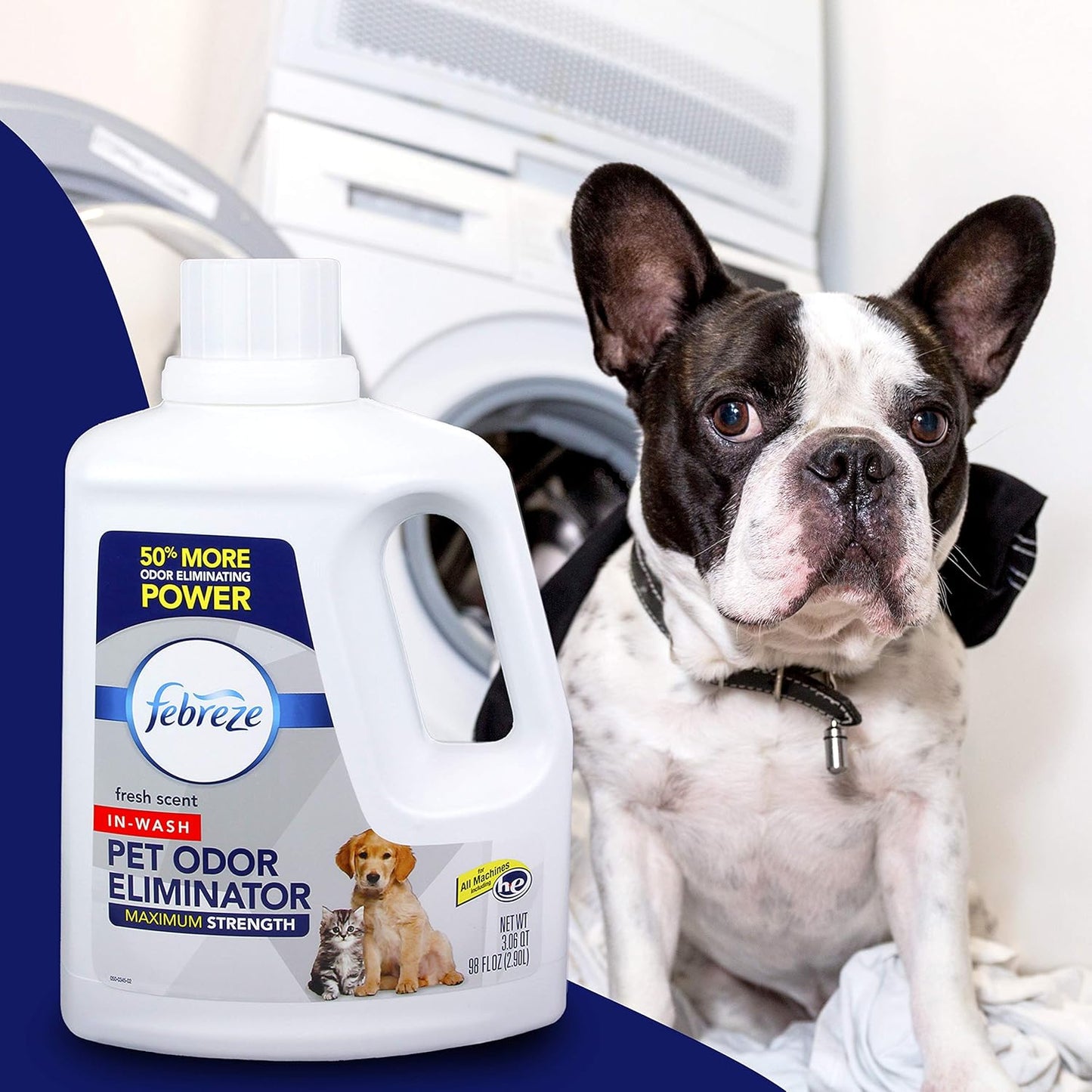 Febreze Laundry Detergent Additive for Pet Supplies, Maximum Strength In Wash Pet Odor Eliminator, Designed to Remove Tough Odors in Fabrics and Clothing in a Single Wash, Fresh Scent, 98 fl oz