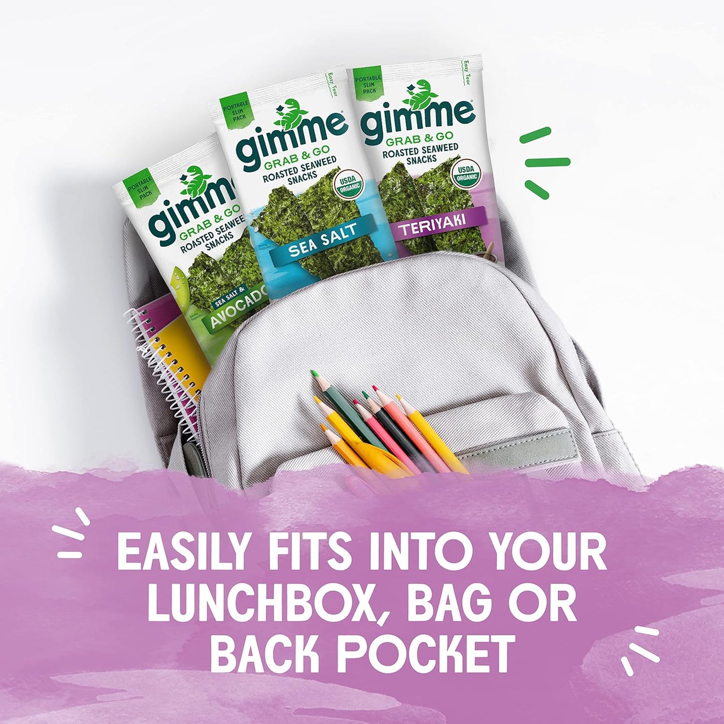 Gimme Seaweed Grab & Go - Teriyaki - 5 Count - Organic Roasted Seaweed Sheets - Keto Vegan Gluten Free - Great Source of Iodine & Omega 3’s - Healthy On-The-Go Snack for Kids Adults