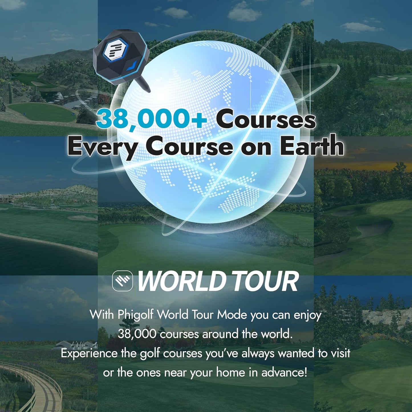 PHIGOLF Home Golf Game Simulator: Enjoy Interactive Golf with Motion Sensor & Swing Stick for Indoor & Outdoor Fun – 38,000+ Courses Worldwide, Compatible with Android, iOS, App & E6 Connect