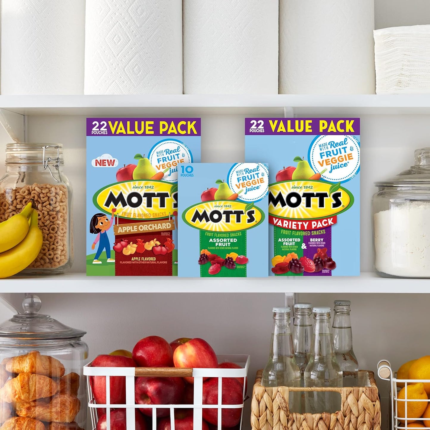 Mott's Fruit Flavored Snacks, Assorted Fruit, Family Pack, Gluten Free, 40 ct