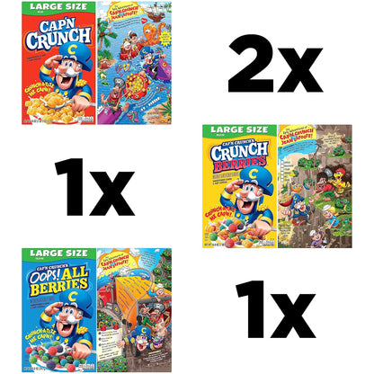 Cap'n Crunch Cereal, 3 Flavor Variety Pack, Large Size Boxes, (4 Pack)