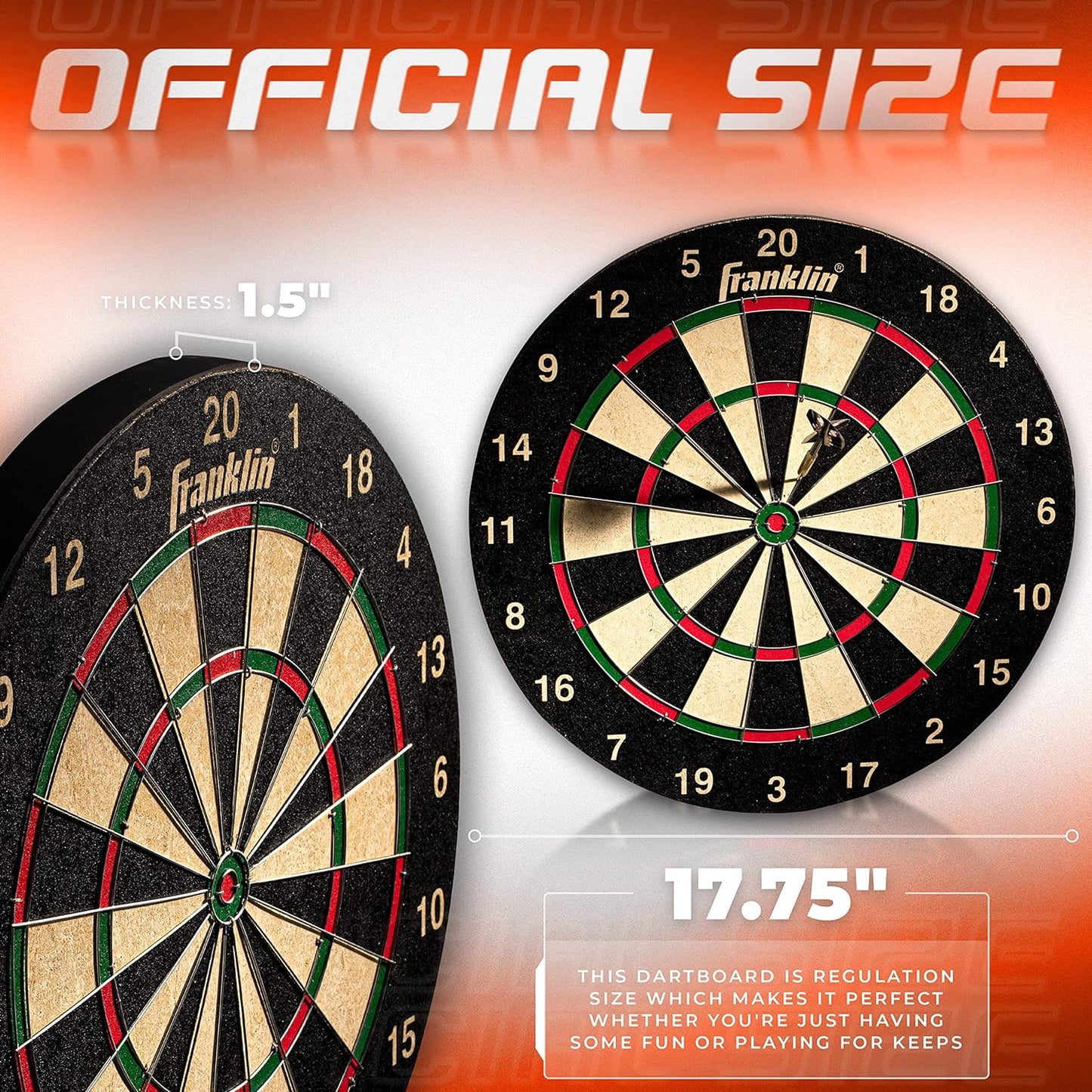 Franklin Sports Professional Dartboard - Regulation Size Dartboard - 18" Inch Dartboard